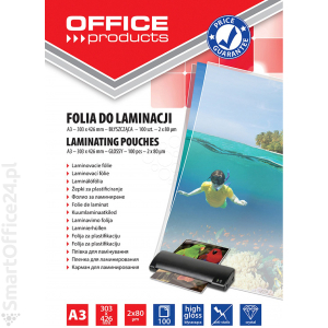 Folia do laminacji OFFICE PRODUCTS byszczca A3, 80mic (100szt)