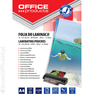 Folia do laminacji OFFICE PRODUCTS byszczca A4, 100mic (100szt)