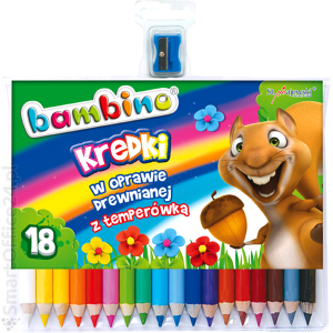 Kredki oówkowe BAMBINO w drewnie 15cm (18kol)