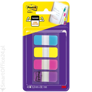 Zakadki indeksujce do archiwizacji 3M Post-it Strong, w neonowych kolorach, 15.8x38.1mm (4kol x 10szt)