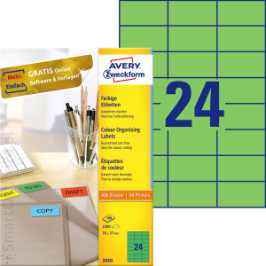 Etykiety samoprzylepne Avery Zweckform 70x37mm, trwae, zielone (100ark)