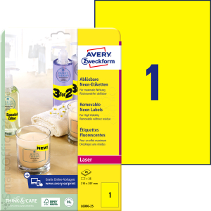 Etykiety samoprzylepne Avery Zweckform 210x297mm, usuwalne, óte neonowe (25ark)